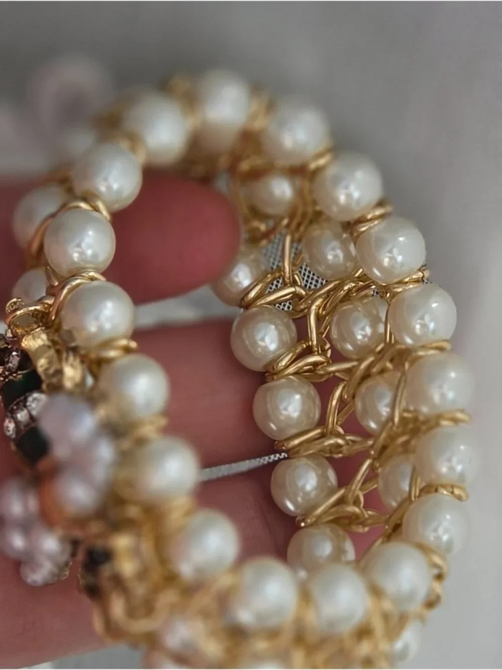 Gold Pearl Bracelet with Green Bee Accent